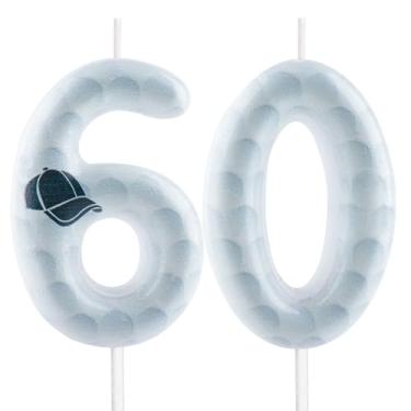 Imagem de Vela de golfe – velas numéricas 60 para topo de bolo, velas esportivas de aniversário de 6 cm, perfeitas como decorações de bolo com tema de golfe para homens, mulheres, aniversários, aniversários de