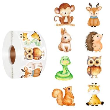 Imagem de 500 peças de adesivos de animais, adesivo motivacional fofo da natureza para incentivos de materiais escolares de recompensa de professores, ideal para tema selvagem e florestal