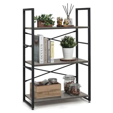 Imagem de CAPHAUS Estante pequena de 3 andares, prateleira de 61 cm de largura, organizador de armazenamento de prateleira, prateleiras industriais para escritório em casa, sala de estar, prateleiras cinza escuro e moldura de metal