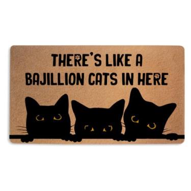 Imagem de Tapete de porta engraçado para gatos 45,7 x 76 cm, capacho de coco sintético com revestimento de PVC antiderrapante, tapete de boas-vindas estampado para decoração de casa, varanda, varanda, decoração