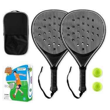 Imagem de Conjunto de 2 raquetes de padel – superfície ABS e núcleo de espuma EVA, raquete de tênis de praia com 2 bolas e bolsa de transporte – atividades ao ar livre, areia, quintal, piscina para adultos