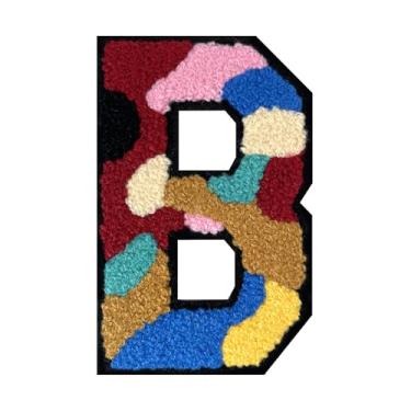 Imagem de 1 peça de patch de letra de chenille de ferro de camuflagem de 11,4 cm – Remendos do alfabeto para roupas, jaquetas, mochilas, chapéus para decoração personalizada, nome personalizado e artesanato. (B
