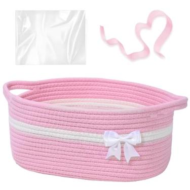 Imagem de Degeyoyo Cesta de presente de Natal vazia, cesta de tecido rosa para presentes, vazia com sacos e fitas, cesta de armazenamento de corda durável para organizar, dar presentes no Natal, berçário, chá