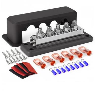 Imagem de shamjina Caixa de distribuição de bateria de 600 amperes, barra de distribuição marítima com tampa, de de energia, barra de de bateria para trailers, Preto