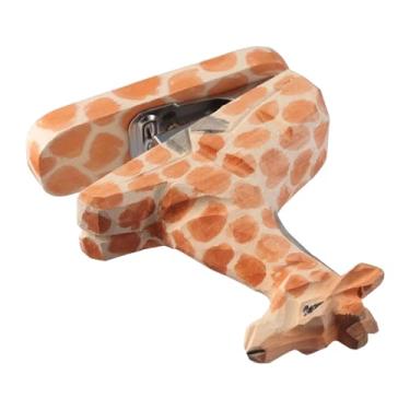 Imagem de predolo Grampeador de madeira em forma de animal, escultura portátil e divertida, item de papelaria para escritório, sala de aula e escritório em casa, Girafa