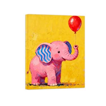 Imagem de Animais Pintura Arte Parede - Balão de Elefante - Impressões em tela - Moderno Colorida Pôster para decoração sala de estar 60x80cm Tela Embrulhada
