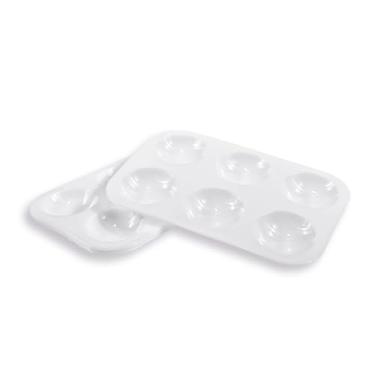 Imagem de Skweawert 4 peças 13 x 8 cm (C x L), diâmetro: bandeja de paleta de tinta de 3,4 cm, bandeja retangular de suporte de tinta branca com 6 poços para aula de arte, artesanato DIY, pintura artística