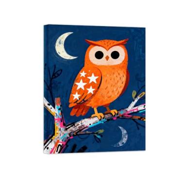 Imagem de Animais Pintura Arte Parede - Coruja Laranja - Impressões em tela - Moderno Colorida Pôster para decoração sala de estar 60x80cm Tela Embrulhada