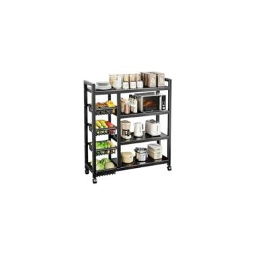 Imagem de Organizador de Cozinha com Fruteira, Aço Carbono, Preto Fosco, 80 x 32 x 125 cm, 4 Prateleiras e 4 Cestos, com Rodízios, para Cozinha, Lavanderia, Despensa