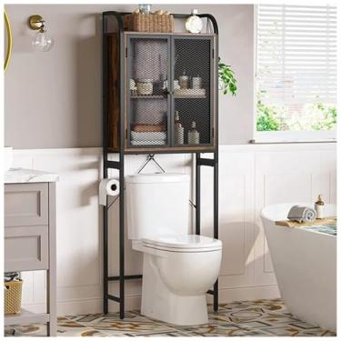 Imagem de SPXMQSS Unidade de armazenamento sobre vaso sanitário, unidade de armazenamento de máquina de lavar com prateleira e porta ajustáveis, rack de armazenamento de banheiro de 2 camadas, armazenamento