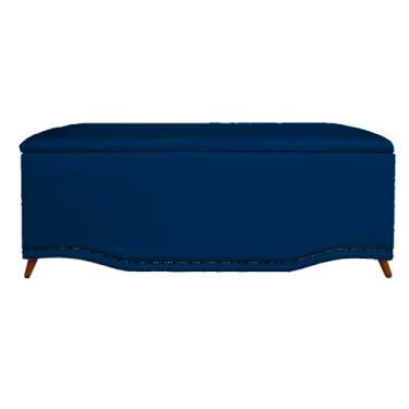 Imagem de Calçadeira Recamier Baú Casal 140cm Greta Suede Azul Marinho - DS Estofados