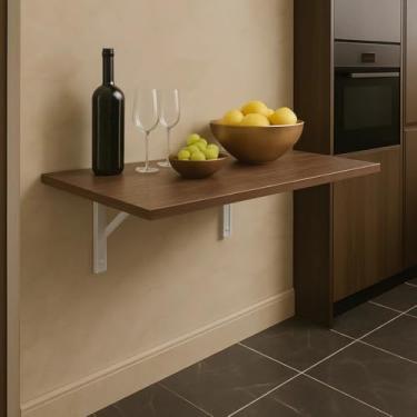 Imagem de Mesa Dobrável Retrátil de Parede 100x50 com Suporte – Mesa Suspensa para Cozinha Pequena e Escritório (Amadeirada,80cm x 40cm)