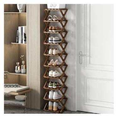 Imagem de SPXMQSS Sapateira dobrável de bambu, sapateira portátil de madeira, armário de sapatos de pé livre, prateleira de armazenamento multifuncional para entrada no quarto, sem instalação, marrom escuro, 10