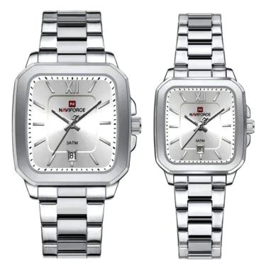 Imagem de Conjunto De Relógio Casual Simples Quartzo Design Tonneau Impermeavel Casal Branco