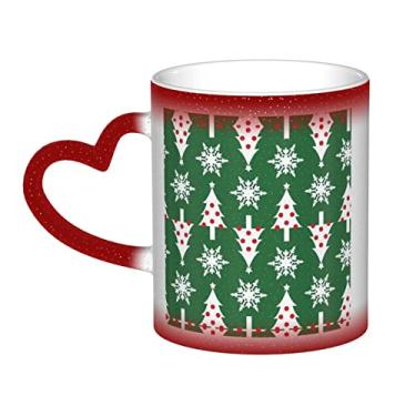 Imagem de Xícara de café divertida com padrão de árvore de Natal, copo de cerâmica com mudança de cor sensível ao calor 12 Oz, para café/chá/leite/cacau, para adolescente/aniversário/festival/presentes