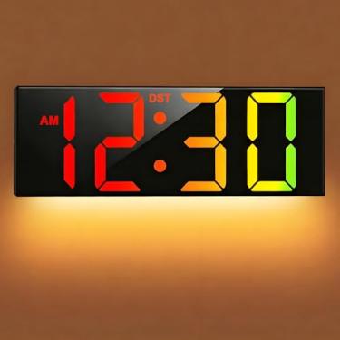 Imagem de TrophyRak Relógio de parede digital grande de 30,5 cm, com grande dispersão de LED, cores RGB, regulador, horário de verão, luz noturna para sala de aula, quarto, presente de aniversário de Natal para