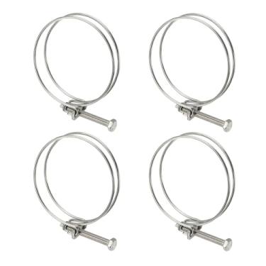 Imagem de HARFINGTON 4 peças de clipes de mangueira de fio duplo 93-100 mm 304 braçadeiras de tubo de fio ajustáveis de aço inoxidável 304 com parafuso M8 prendedor de junta de encanamento para coleta de poeira