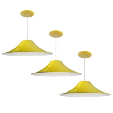 Imagem de Kit 3 Luminária Pendente Chapéu Chinês Com Interior Branco Brilho Com 
