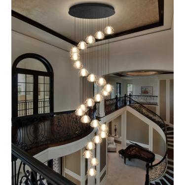 Imagem de Lustre moderno de 25 lâmpadas para tetos altos, lustre de cristal grande, luminária LED de braço longo para corredor, hall de entrada e escada, 3000K
