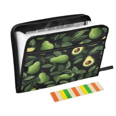Imagem de Wassud Organizador de arquivos sanfonado com padrão de abacate com 13 bolsos, pastas expansíveis com abas e adesivos, organizador de pastas de documentos de recibo de papel tamanho carta A4 para