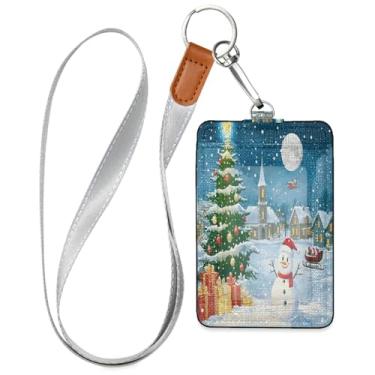 Imagem de Wassud Cordão de couro PU para noite de boneco de neve de Natal para crachás de identificação, porta-chaves, porta-crachás, cartões de crédito para escritórios, funcionários estudantes, funcionários