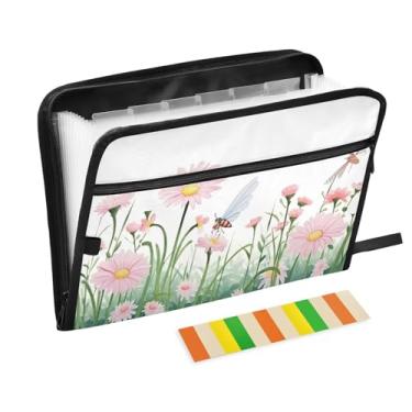 Imagem de Wassud Margaridas e libélulas, organizador de arquivos sanfonados, 13 bolsos, pastas expansíveis com abas e adesivos, organizador de pastas de documentos de recibo de papel tamanho carta A4 para