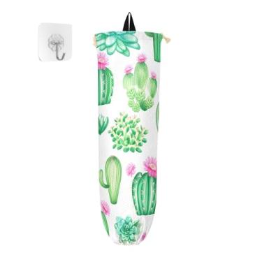 Imagem de xigua Suporte de parede para sacos de plástico cactos e suculentas com cordão, pacote com 2, organizador de sacolas de supermercado reutilizável para bolsas, meias, roupas íntimas e gravatas