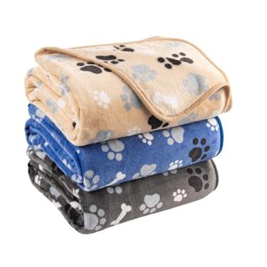 Imagem de AIWEK Cobertor de cachorro padrão de osso de pata 1 pacote com 3 capas coloridas 101,6 cm x 76,2 cm super macias de flanela quente para sofá de carro, protetor de cama de carro, lavável à prova de