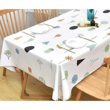 Imagem de Yofori Toalha de mesa de plástico para mesa retangular ao ar livre toalha de mesa de vinil impermeável para jantar toalha de mesa de PVC lavável para cozinha (árvores pequenas, 137 cm x 137 cm)