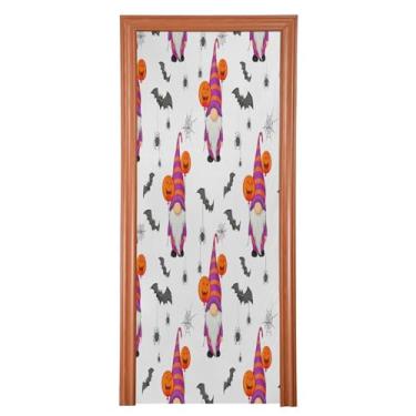 Imagem de Qilmy Decoração de capa de porta 91 x 248 cm tecido grande placa de decoração de festa de Halloween para porta da frente Halloween gnomos varanda decoração externa janela parede 210