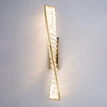 Imagem de Luminária de parede de cristal de 21W, dimerizável, com 3 modos de cor, LED, para ambientes internos, dourada, com 3 temperaturas de cor, moderna e decorativa para sala de estar, 50 cm de co