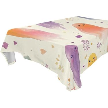 Imagem de YETTASBIN Toalha de mesa quadrada fantasma de Halloween, impermeável, resistente a rugas, lavável para piquenique, jantar, férias, cozinha, festa, decoração, 137 x 137 cm