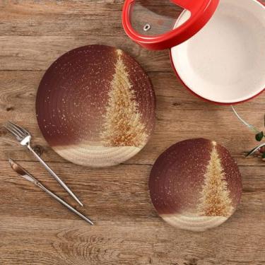 Imagem de CEBUGI Conjuntos de suportes de panela redondos de algodão para panelas quentes resistentes ao calor para cozinhar e assar, 2 peças de árvore de Natal