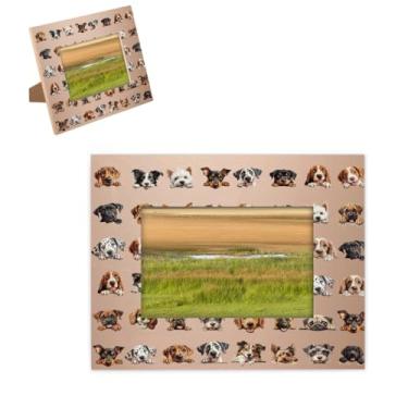 Imagem de hongjinglin Porta-retrato de 12,76 x 17,78 cm, moldura de madeira, animal, cachorro, adorável com tapete para parede e mesa, para decoração de casa e amigos da família, ideias de presente de casamento
