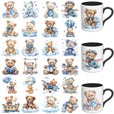 Imagem de XRTHGS 24 peças de ursinho de pelúcia azul estilo UV DTF Cup Wrap UV DTF adesivos adequados para canecas, óculos, cadernos, computadores, mesas e cadeiras, etc. para criatividade DIY, papel de