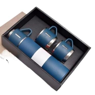 Imagem de Kit Garrafa Térmica Vacuum Bottle Inox 500ml + Xícaras Bebidas Fria ou Quente(azul)