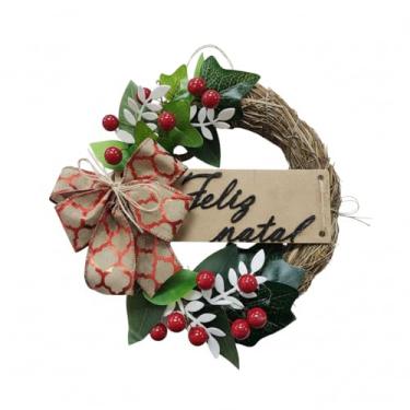 Imagem de Guirlanda de Natal 30cm Luxo Decorada para Porta Entrada com Laço e Frutas – Decoração Natalina