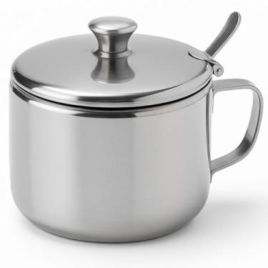 Imagem de Açucareiro de Aço Inox 220ml com Colher Tampa Rebatível, Fácil de Limpar, Ideal para Café, Chá e Mesa Posta