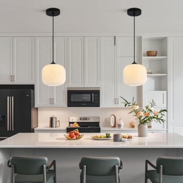 Imagem de Lustre de vidro branco leitoso para teto, luminária pendente para ilha de cozinha, luminária suspensa dourada de meados do século, luminária moderna em formato de esfera estilo nórdico, lumi