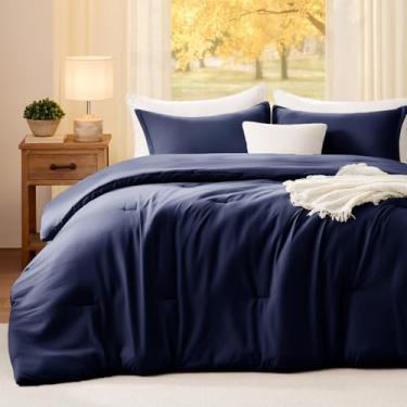 Imagem de Quataly Conjunto de edredom King grande, azul marinho, 3 peças, macio, leve e respirável, tamanho king grande (120" × 98" edredom e 2 fronhas)