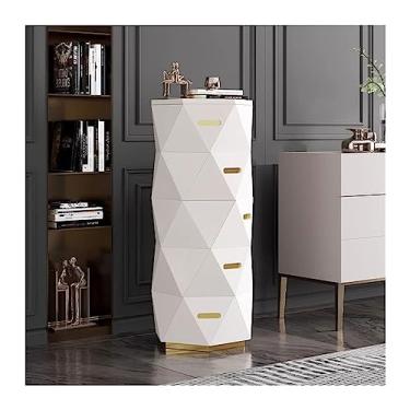 Imagem de Cômodas Cômoda luxuosa sala de estar cômoda decorativa quarto armário armazenamento madeira com várias gavetas para 5(Branco)