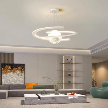 Imagem de Lustre LED moderno para quarto infantil, 65W, com design espacial e estrela, luminária pendente dimerizável, bola de acrílico com o planeta Terra, arte decorativa para casa, iluminação de fa