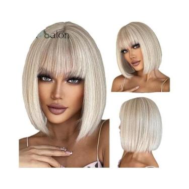 Imagem de Peruca Sintética Curta Lisa Loira Com Franja Em Camadas Natural Para U