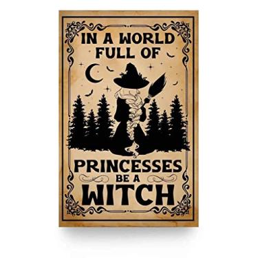 Imagem de Princesas de Halloween Be A Witch in A World Placa de Lata Completa Cafe Bar Decoração de Parede Decoração Retro Metal Tin Sign 20 x 30 cm