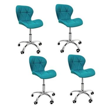 Imagem de Kit 4 Cadeiras Escritório Slim Vegas Base Giratória Estofada Turquesa 