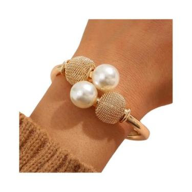 Imagem de Pulseiras Geométricas Punk Com Pérolas Grandes Em Cor Dourada Para Mul