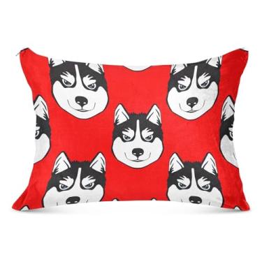 Imagem de Capa de travesseiro de flanela grande com desenho de cachorro Husky vermelho bonito decorativo longo para travesseiro padrão Queen King Capas de travesseiro fofas para cabelo e pele, tamanho do corpo
