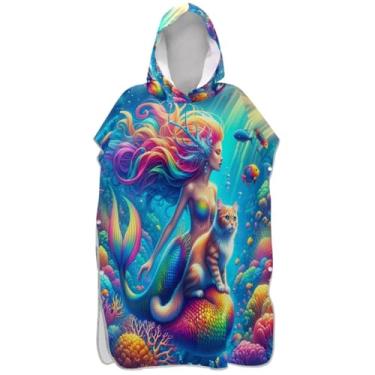 Imagem de Joisal Animal Plantas Coloridas Anime Surf Poncho Adulto Trocador Roupão com Capuz Toalha de Natação Bonito Leve Homens Mulheres Poncho com Capuz