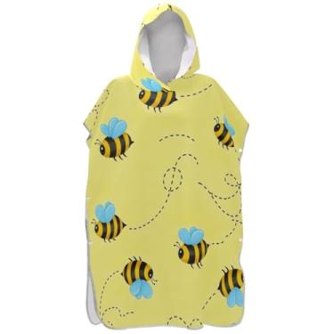 Imagem de Joisal Roupão absorvente para adultos poncho de surfe toalha de banho com capuz bonito desenho animado abelhas amarelo poncho masculino com capuz