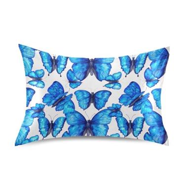 Imagem de Fronhas de cetim estéticas brancas borboleta azul para resfriamento de cabelo King Queen fronhas padrão arte fofa capas de travesseiro confortáveis tamanho queen 76 cm x 50 cm